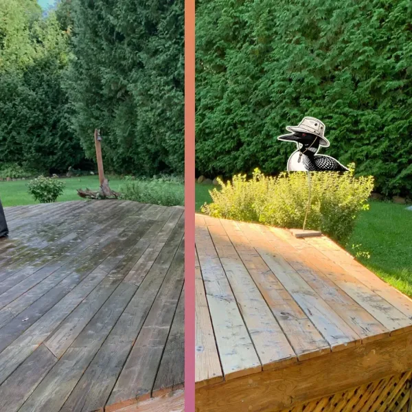 Before and after — deck & wood restoration on a Simcoe County home