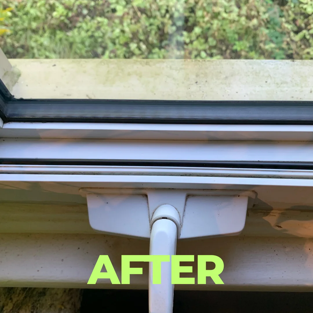 After — Tracks and sills detailed by hand — part of every In & Out clean.