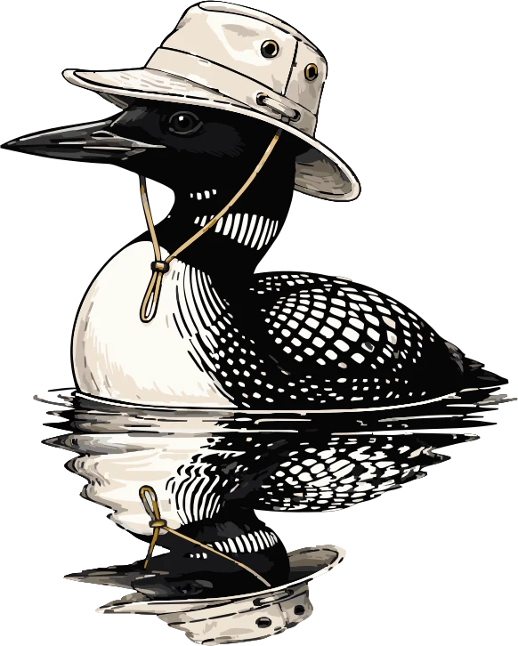 The Nord loon — a loon in a Tilley hat, floating on the water